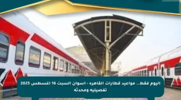 اليوم فقط.. مواعيد قطارات القاهرة – أسوان السبت 16 أغسطس 2025 تفصيلية ومحدثة